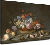 Tulipes, roses et autres fleurs dans un panier - Décoration murale Balthasar van der Ast - Peinture de Fleurs - Peinture sur toile Oude Meesters - Peinture rurale - Peintures sur toile - Art 150x100 cm