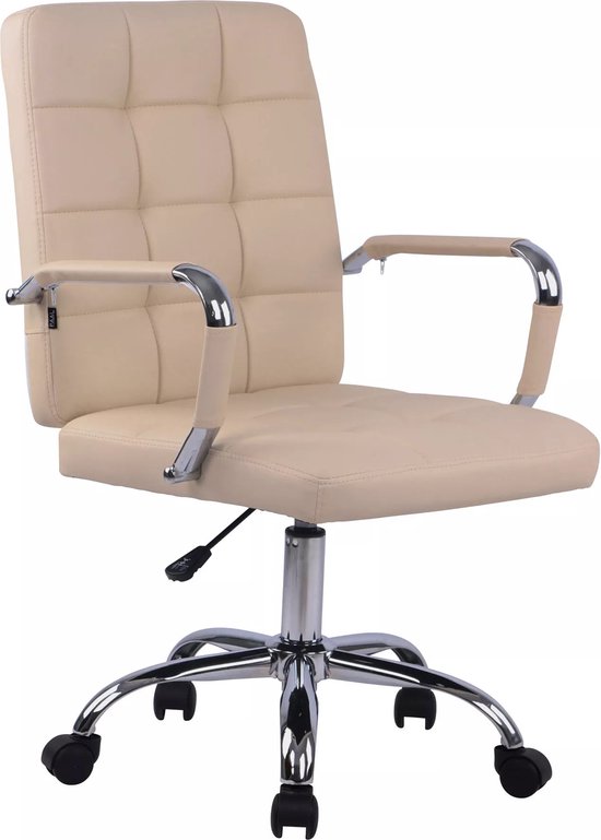In And OutdoorMatch Bureaustoel Ilario op wielen - Crème - Ergonomische bureaustoel - Kunstleer - Voor volwassenen - In hoogte verstelbaar