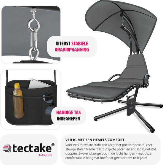 tectake® - Hangstoel met frame - Schommelstoel met kussen rugkussen - Meubels voor woonkamer, slaapkamer, balkonmeubilair - Binnen of buiten - tot 160kg - div kleuren (Antraciet