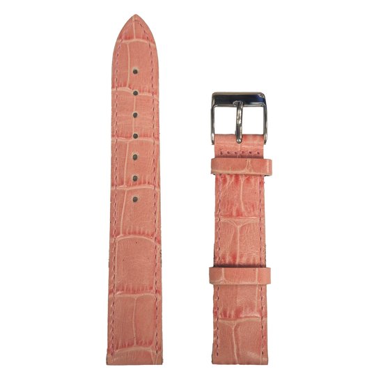 Horlogeband - 18mm - Roze - Echt leer in croco print - Roestvrijstalen gesp