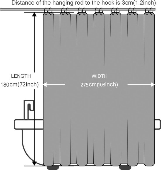 Douchegordijn, extra lang badgordijn, schimmelwerend, textielgordijnen
