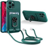 Crossbody hoes Geschikt voor: iPhone 12 Pro Max - groen - siliconen kaarthouder telefoonhoes met Verstelbare ketting riem - Back cover koord lanyard Schokbestendig Hoesje