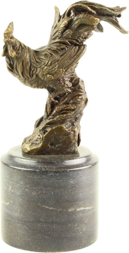 Haan - Bronzen Beeld - Hanen Beeldje - Brons Sculptuur - Interieur Decoratie - Ornament - Woondecoratie - Dier - Vogel - Gesigneerd met gieterij stempel - 9x7x16