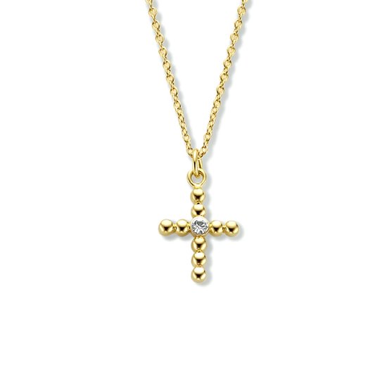 Halsketting 14 karaat gold plated kruis zirkonia | Dames ketting | 925 zilver | Verstelbaar lengte
