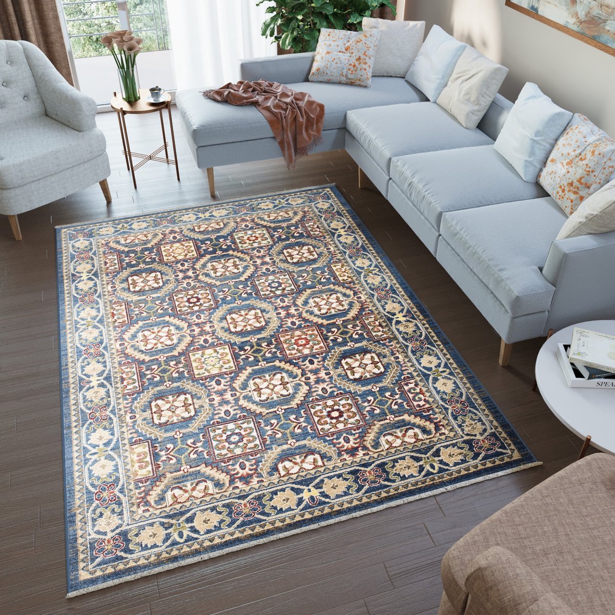 Tapiso Rivoli Vloerkleed Blauw Vintage Oosters Oriental Tapijt Maat- 240x330