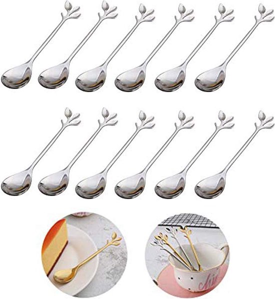 Dessertlepel 12 stuks roestvrijstalen zoutlepel korte steel koffieschep mini -theelepels voor kleine potten, suiker, honing, kruiden, ijs, melkpoeder (12 x goud