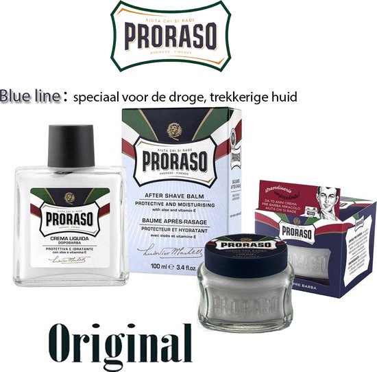 scheerset: Proraso blue aftershave balm 100ml en Pre- shave creme 100ml
