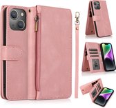 Hoesje geschikt voor iPhone 13 Pro - Bookcase - Pasjeshouder - Portemonnee - Rits - Kunstleer - Rose Goud