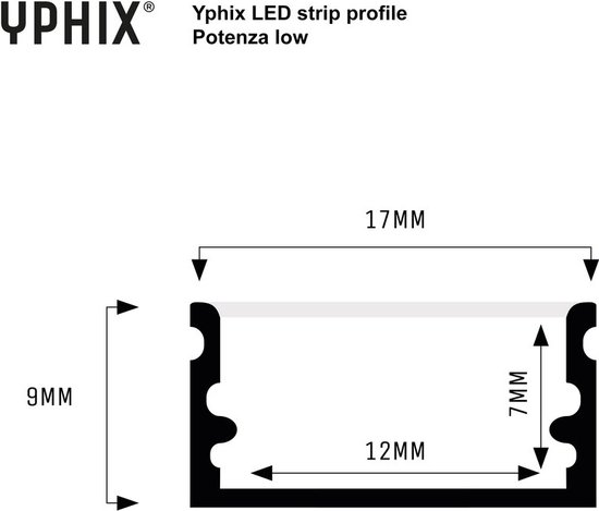 LED strip profiel Potenza zwart (RAL 9005) laag 1m incl. zwarte afdekkap