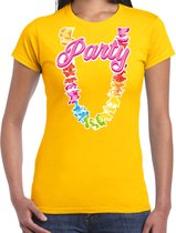 Toppers in concert - Bellatio Decorations Tropical party T-shirt voor dames - bloemenkrans - geel - carnaval/themafeest L