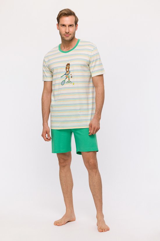 Woody pyjama jongens/heren - groen gestreept - leeuw - 241-10-PSS-S/910 - maat L