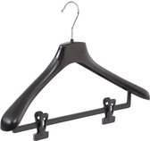 De Kledinghanger Gigant - 20 x Mantelhanger / kostuumhanger kunststof zwart met schouderverbreding en anti-slip knijpers, 45 cm