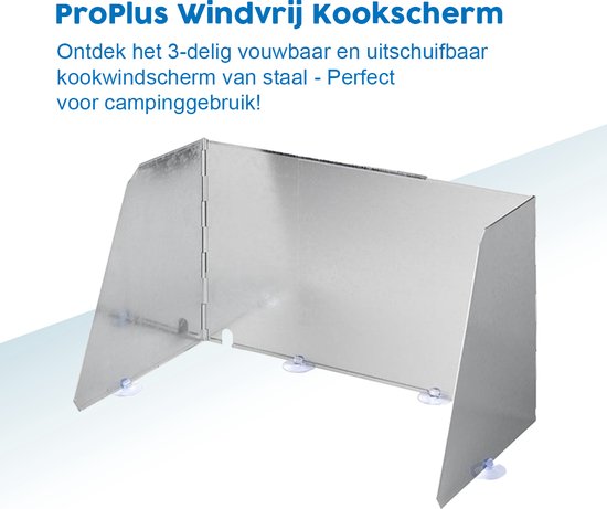 ProPlus Windvrij Kookscherm - 70x32cm - 3 delig - Aluminium - Inclusief zuignappen - Anti-spatscherm - Vlambeveiligers - Campingscherm - Gasbrandschild - Warmtebeheerscherm - Buitenkeuken – Campingaccessoires - ProPlus