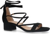 Manfield - Dames - Zwarte suède sandalen met hak - Maat 40