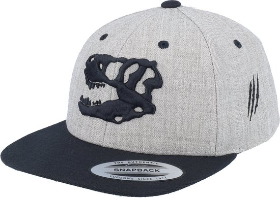 Hatstore- Kids 3d Dino Skull Heather Grey/Black Snapback - Kiddo Cap Cap