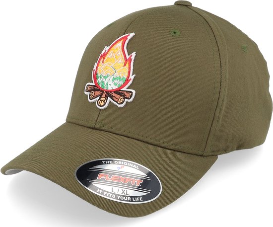 Hatstore- Mountain Camp Fire Olive Flexfit - Wild Spirit Cap