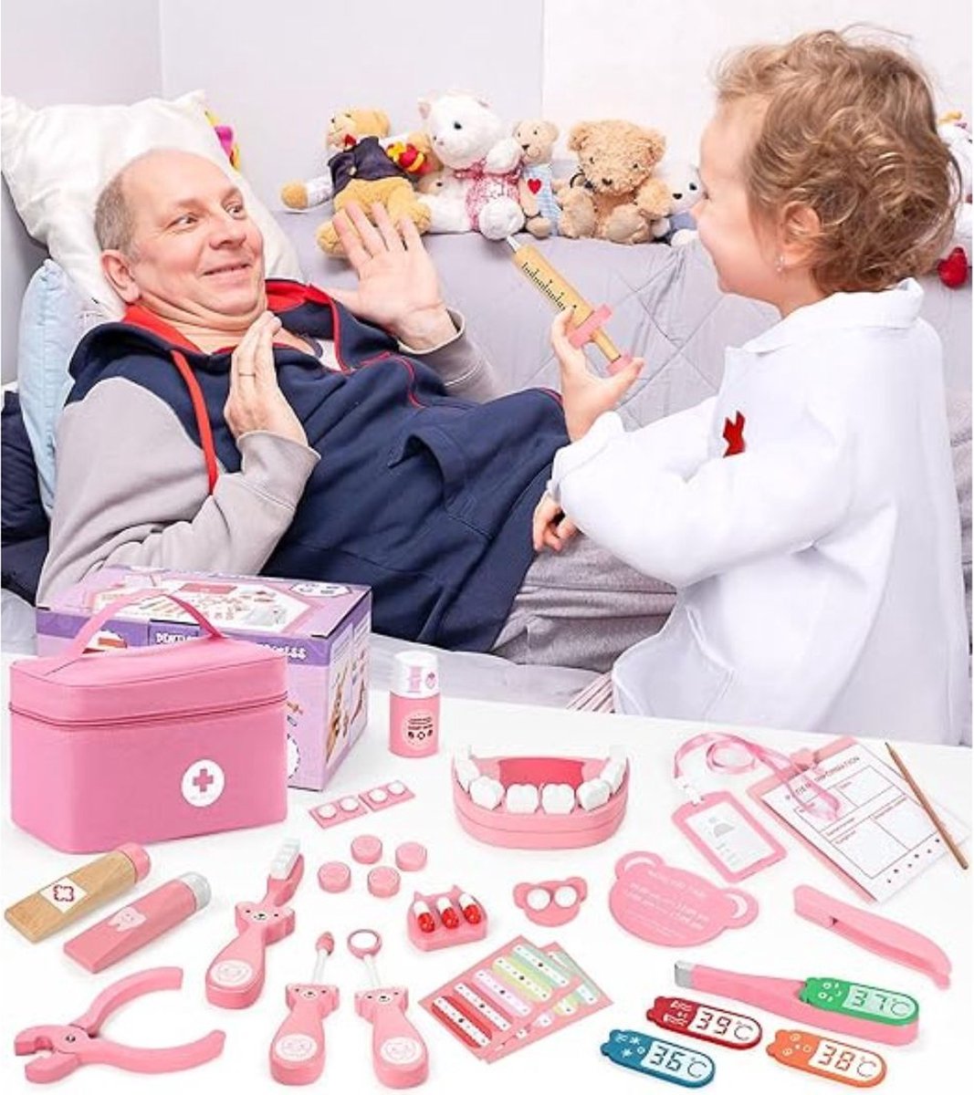 MKSS® Dokterset Speelgoed - Dierenarts Speelgoed - Dokterset met Doktersjas Kind - Kinderspeelgoed voor Jongens en Meisjes - Vanaf 2 Jaar geschikt voor 3, 4, 5 en Ouder - Roze — afbeelding 5