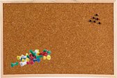 Prikbord van kurk - 58 x 39 cm - met 25x gekleurde punt punaises - Kantoor/thuis