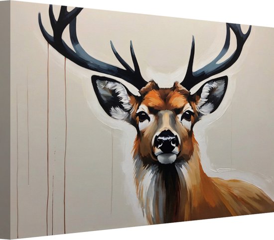 Gezicht van een hert portret - Hert wanddecoratie - Schilderijen canvas Dieren - Wanddecoratie klassiek - Canvas keuken - Schilderijen 90x60 cm