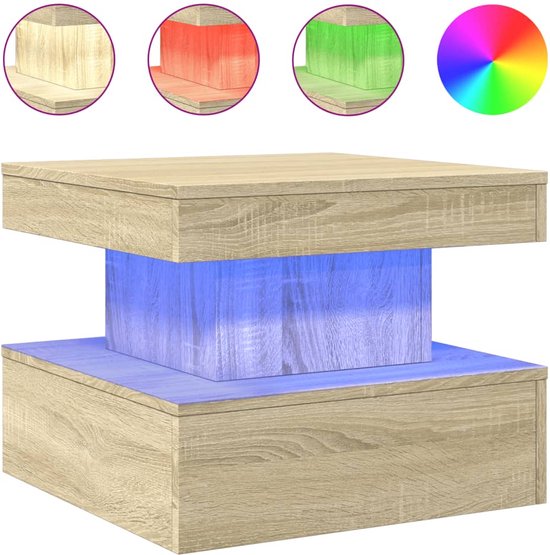 vidaXL - Salontafel - met - LED-verlichting - 50x50x40 - cm - sonoma - eiken