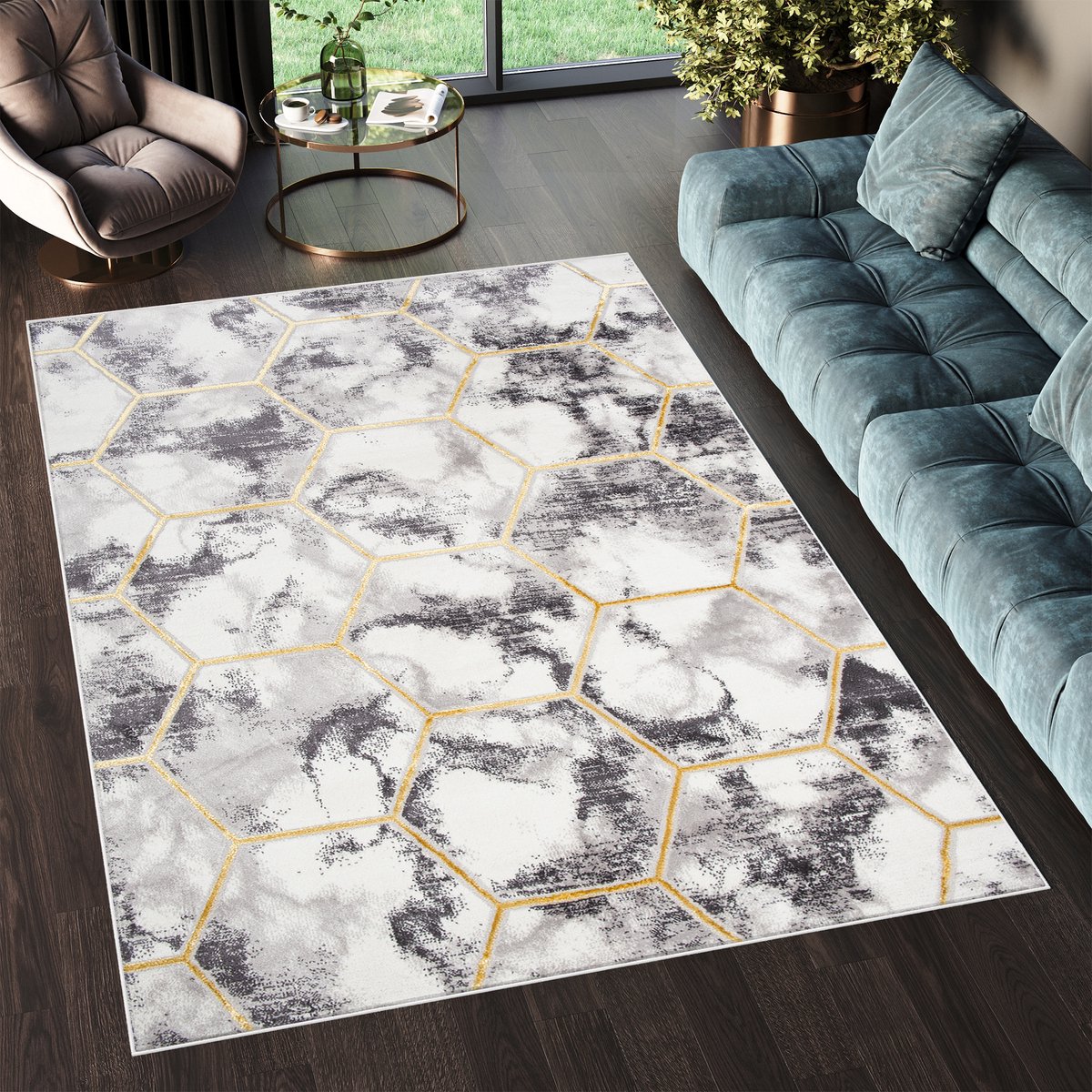 Tapiso Shine Vloerkleed Tapijt Grijs Abstract Modern Maat- 140x200 Beige Grijs
