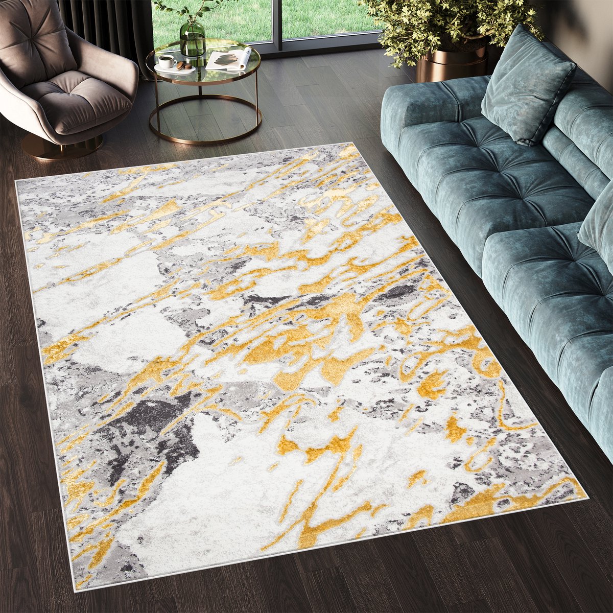 Tapiso Shine Vloerkleed Binnenkleed Slaapkamer Tapijt Maat- 200x300 Beige Goudkleur