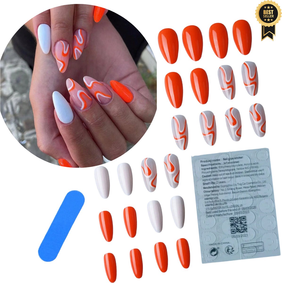 Goedkoopste GUAPÀ® Plaknagels | 24 stuks valse nagels | Press On Nails | Zelfklevende Plaknagels | Nepnagels | Kunstnagels | Compleet plaknagels starterspakket | Nagels Wraps | Nail Art | Zomer Nagels | 24 stuks plaknagels Oranje