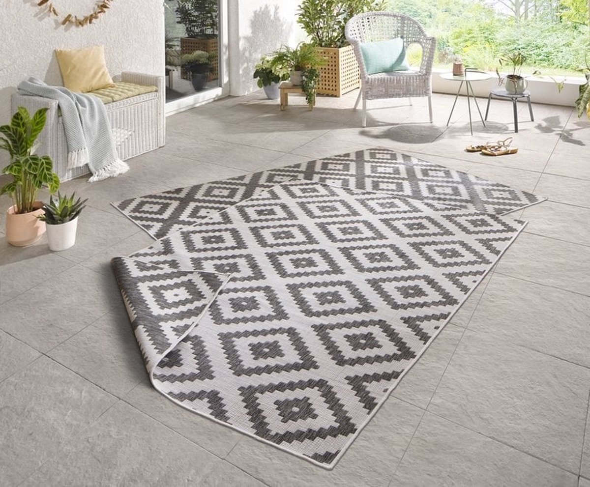 Flycarpets Omkeerbaar Vloerkleed - Binnen & Buitenkleed Malta- Grijs / Creme - 120x170 cm