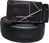 GreatGift - Leren Heren Riem zwart - Zwarte luxe gesp - Luxe cadeau voor hem- In geschenkverpakking - Verstelbare riem - 125 cm