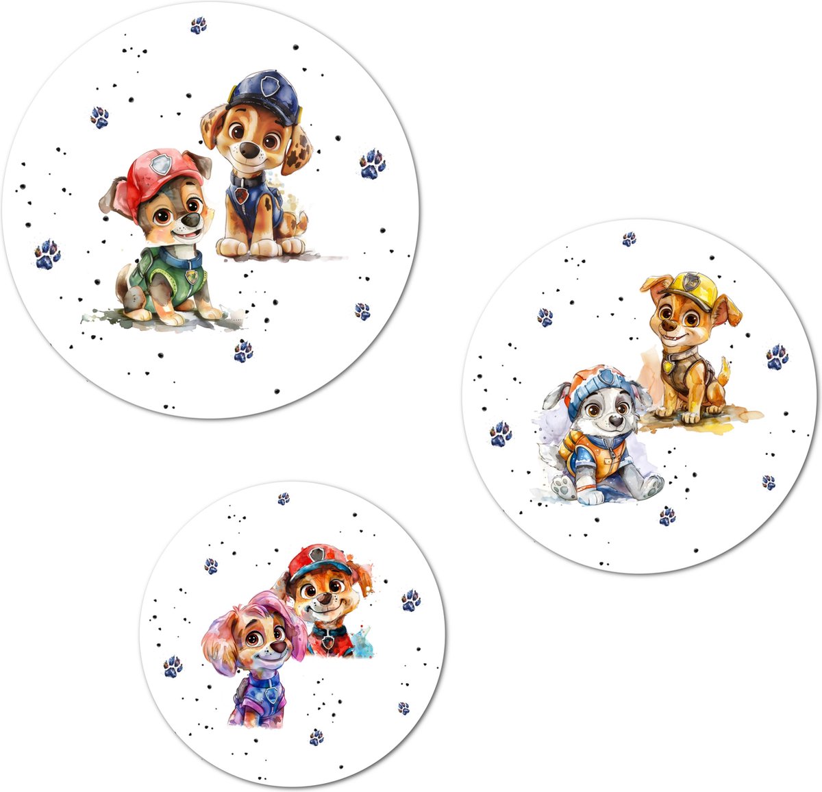 Muurcirkel / Wandcirkel Rescue dogs middelgroot - set van 3 muurcirkels + ophangsysteem - Decoratie kinderkamer / babykamer jongens & meisjes