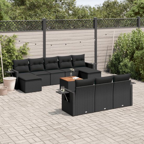 vidaXL-11-delige-Loungeset-met-kussens-poly-rattan-zwart