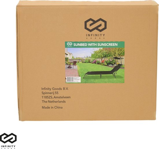 Infinity Goods Ligbed Met Zonnescherm - Opvouwbaar - Zonnebed - Ligstoel - Verstelbaar - Verstelbaar - Tuin - Weerbestendig - Zwart