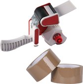 Tape dispenser/houder - kunststof - incl. 2 rollen verpakkingstape