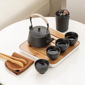 Japanse reistheeservies, zwarte porseleinen theesets met theepot, mini-Chinese theeservies voor volwassenen, cadeaus voor mannen