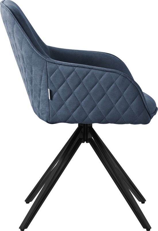 ML-Design eetkamerstoel draaibaar van geweven stof, blauw, woonkamerstoel met armleuning & rugleuning, 360° draaibare stoel, gestoffeerde stoel met metalen poten, ergonomische fauteuil, keukenstoel loungestoel