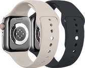 2 stuks Zachte Siliconen Sport Band S/M - Zwart & Starlight - Geschikt voor Apple Watch 38mm - 40mm - 41mm - Waterproof smartwatchband voor iWatch series 9 8 7 6 5 4 3 2 1 SE kleine modellen