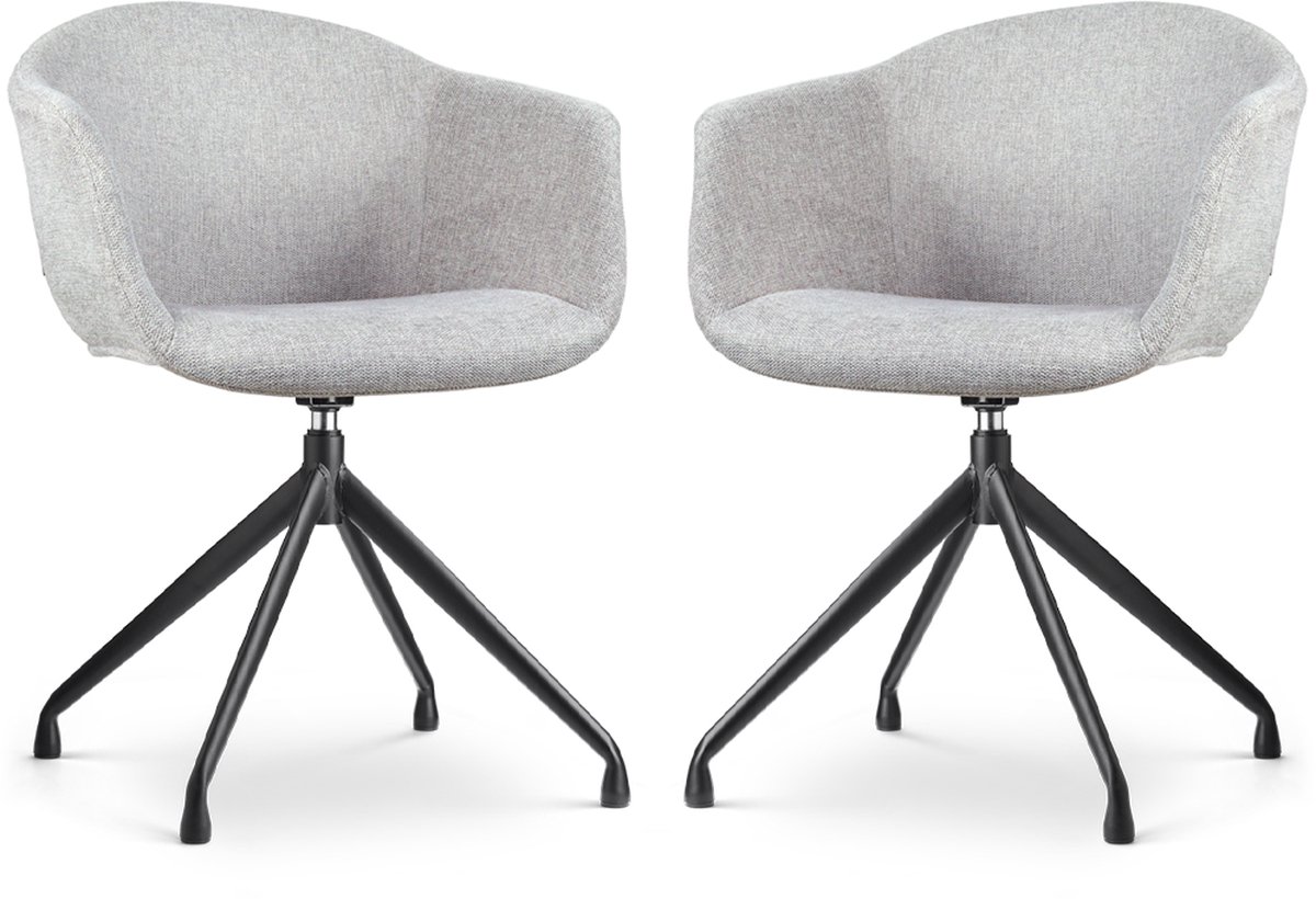 Nolon Nola-Otis Eetkamerstoelen Set van 2 Lichtgrijs - Draaibaar - met Armleuning - Stof - Zwart Onderstel Grijs - Zwart onderstel