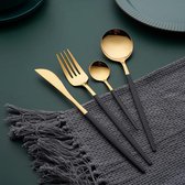 16-delige bestekset, goud zwart, bestekset van roestvrij, inclusief messen, vorken, lepels, theelepels, voor 4 personen