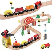 Houten 39 Stuks Treinrail Speelgoed met Kraan Brug en Treinrails Trein Speelgoed voor Kinderen