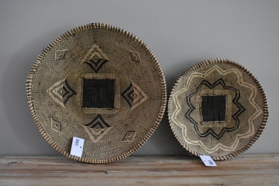 Binga Baskets set van 2 wandmanden - geweven muurmand - Decoratie Boho Muurschaal. ( D 47 en 37 cm)