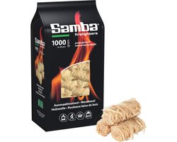Samba Premium aanmaakwokkels en aanmaakkrullen 1 kilo (80 stuks) met lange brandduur voor veilig en natuurlijk aansteken van BBQ, haard en vuurkorf