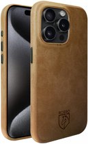 Rosso Elite Hoesje Geschikt voor Apple iPhone 15 Pro | Compatibel met MagSafe | Echt Leer Back Cover | Beschermhoes | Lichtbruin