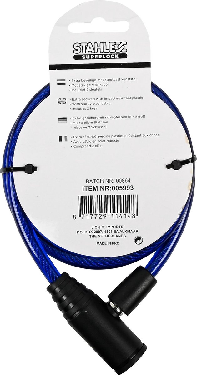 Stahlex Multifunctioneel kabelslot - Ø 8 mm x 650 mm - Diverse kleuren - Inclusief 2 sleutels van Stahlex — afbeelding 2
