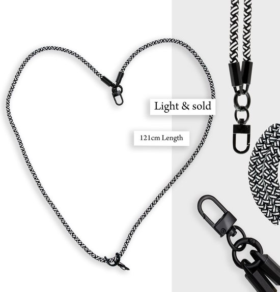 Cadorabo mobiele telefoonketting geschikt voor LG K51S in ZWART - WIT met verstelbaar riemkoord om om je nek te hangen