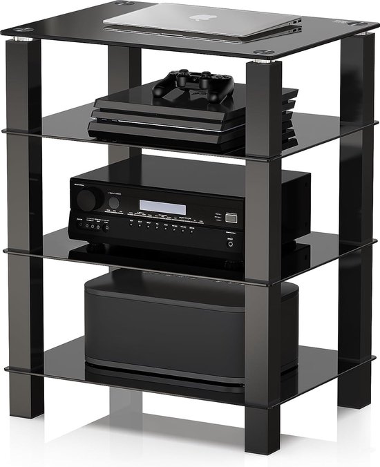 TV Rack HiFi plank audiokast glas en aluminium | bol