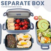 Bento Box Lunchbox 2400 ML,3 in 1 PP Broodtrommel met 3 Vakken, Duurzame Snackbox met Lepel, Lunchbox voor Volwassenen en Kinderen, Broodtrommel voor School Werk Picknick Reizen
