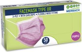 Merbach mondmasker paars 3-lgs IIR oorlus- 40 x 50 stuks voordeelverpakking