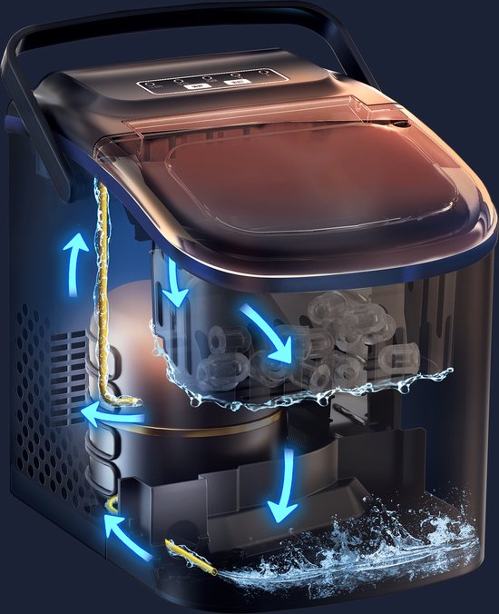 Bardi Deluxe IJsblokjesmachine - IJsblokmaker Inclusief Luxe Thermosbeker en IJsschep - 9 Blokjes in 8 Minuten - Zwart van Bardi — afbeelding 2