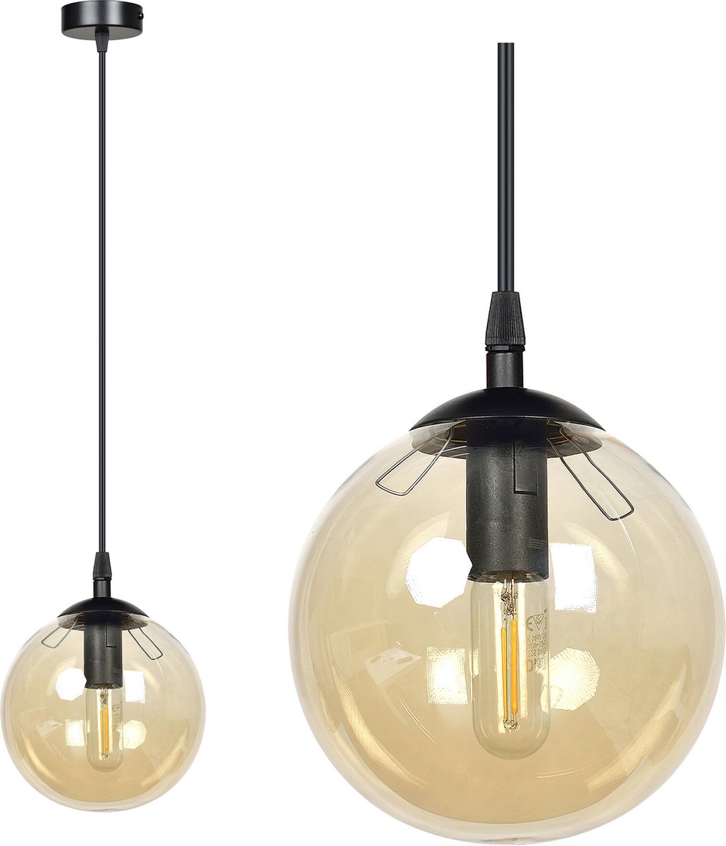 Emibig Billund amber bol 14 cm hanglamp met regelbare hoogte 1x E14 - Perfecte sfeerverlichting voor elk interieur