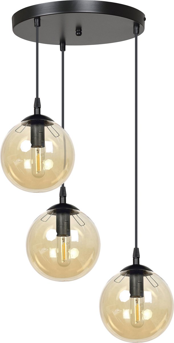 Emibig Kerteminde 3 lamp amber bol 14 cm hanglamp rond met regelbare hoogte 3x E14 - Perfect voor sfeervolle verlichting in elke ruimte